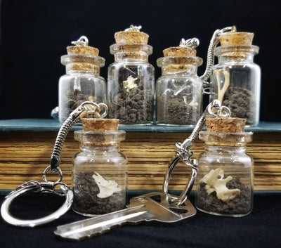 Cemetery Dirt and Bone in Glass Cork Top Bottle Keychain